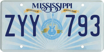 MS license plate ZYY793