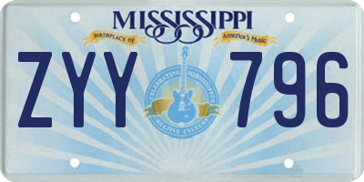 MS license plate ZYY796