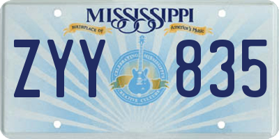 MS license plate ZYY835