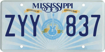 MS license plate ZYY837