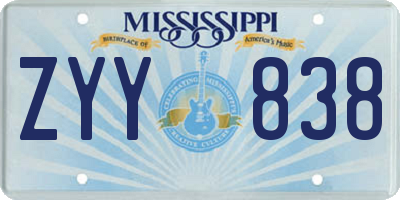 MS license plate ZYY838