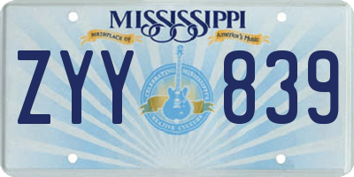 MS license plate ZYY839