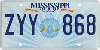 MS license plate ZYY868