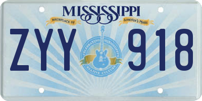 MS license plate ZYY918