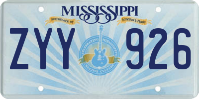 MS license plate ZYY926