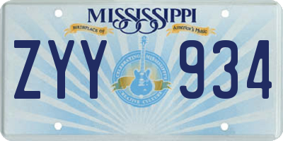 MS license plate ZYY934