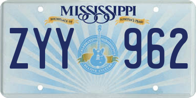 MS license plate ZYY962