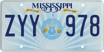 MS license plate ZYY978