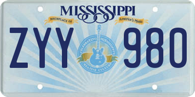 MS license plate ZYY980
