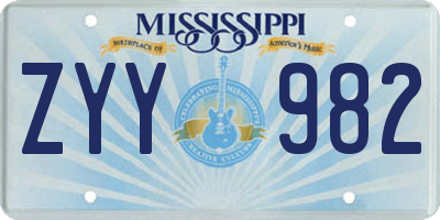 MS license plate ZYY982