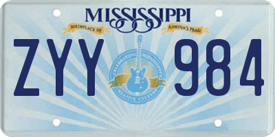 MS license plate ZYY984