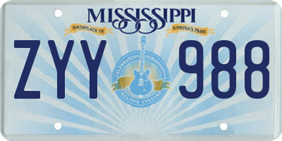MS license plate ZYY988