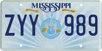 MS license plate ZYY989
