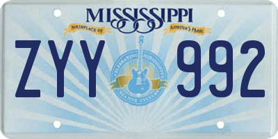 MS license plate ZYY992
