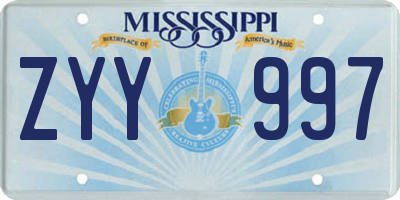 MS license plate ZYY997
