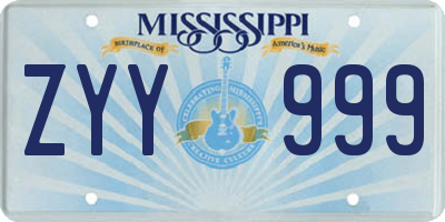MS license plate ZYY999
