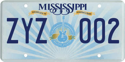 MS license plate ZYZ002