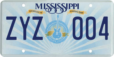 MS license plate ZYZ004