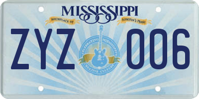 MS license plate ZYZ006