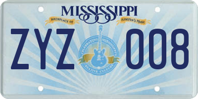 MS license plate ZYZ008