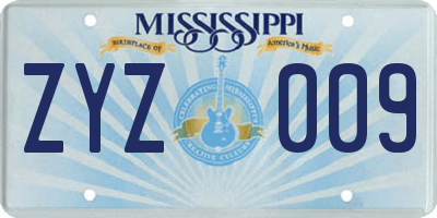 MS license plate ZYZ009