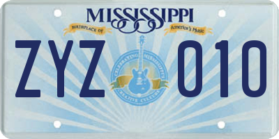 MS license plate ZYZ010