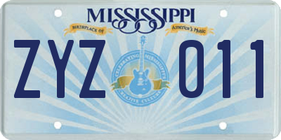 MS license plate ZYZ011