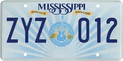 MS license plate ZYZ012
