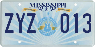MS license plate ZYZ013