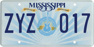 MS license plate ZYZ017