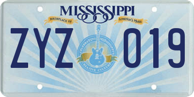 MS license plate ZYZ019