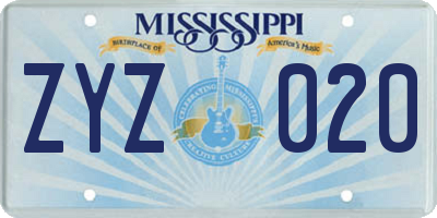 MS license plate ZYZ020