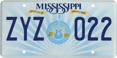 MS license plate ZYZ022