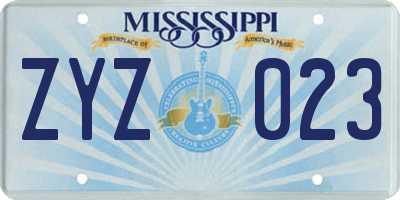 MS license plate ZYZ023