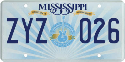 MS license plate ZYZ026