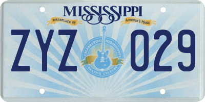 MS license plate ZYZ029