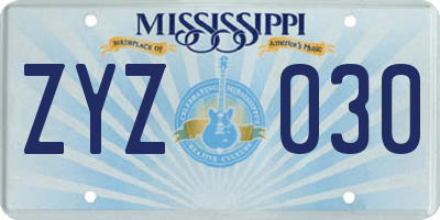 MS license plate ZYZ030