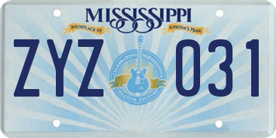MS license plate ZYZ031