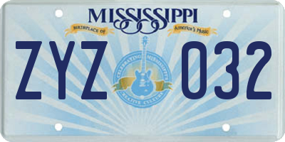 MS license plate ZYZ032
