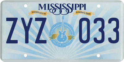 MS license plate ZYZ033