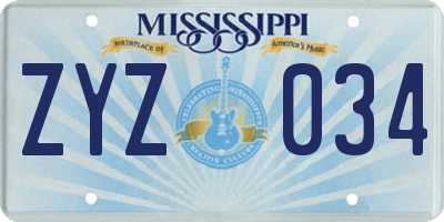 MS license plate ZYZ034