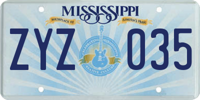 MS license plate ZYZ035