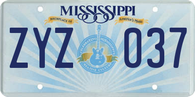 MS license plate ZYZ037