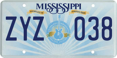 MS license plate ZYZ038