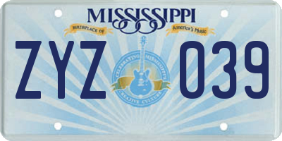 MS license plate ZYZ039