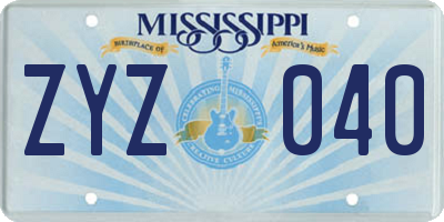MS license plate ZYZ040