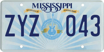 MS license plate ZYZ043