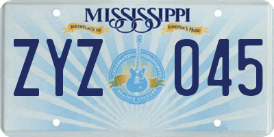 MS license plate ZYZ045