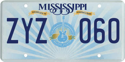 MS license plate ZYZ060