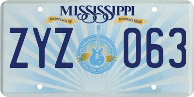 MS license plate ZYZ063